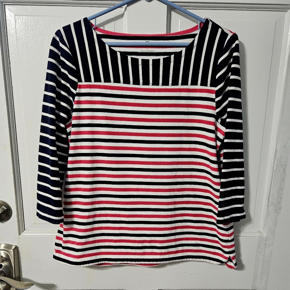 Talbots Size Large Pink White Blue Striped Top